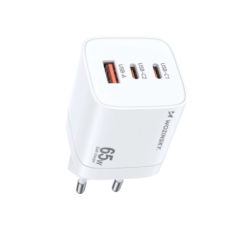Tinklo įkroviklis 220V USB + 2xUSB C 65W baltas (white) Wozinsky CGWCW
